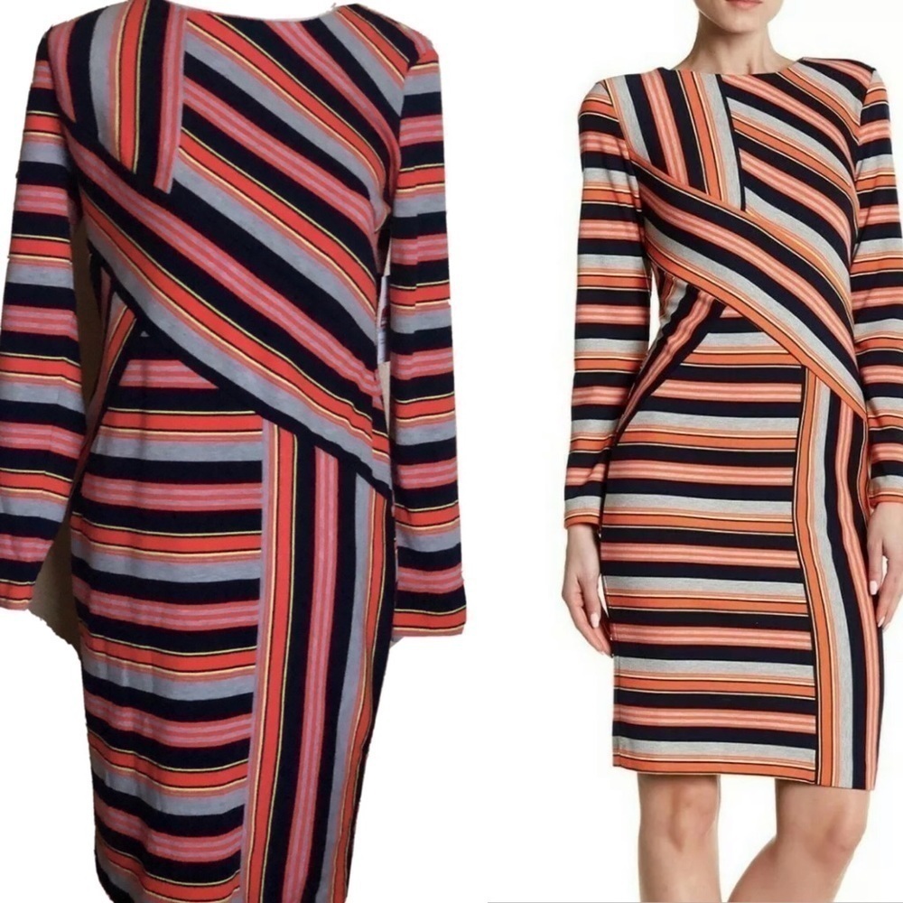 ECI Women Stripe Multicolor Knit Sheath Dress - Picture 3 of 12